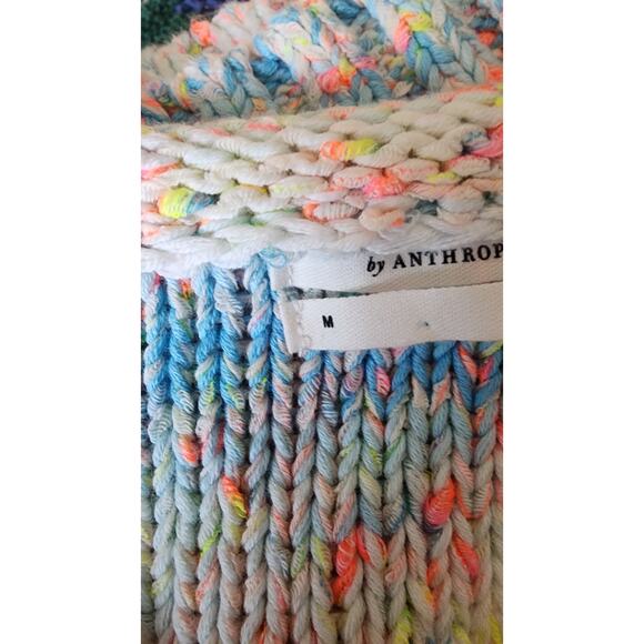 Anthropologie Chunky Knit Cotton Pullover Sweater Size Med Speckled Palm Trees - Picture 9 of 9